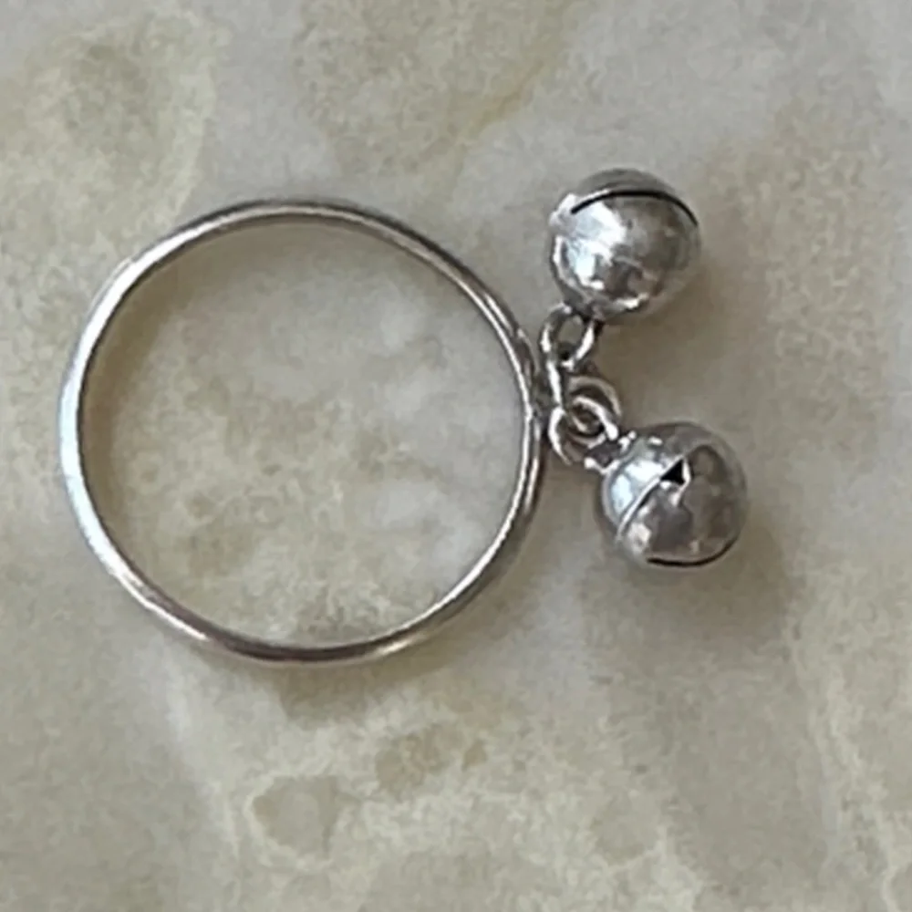 925 sterling silver Double-Band Ring with Dangling Silver Beads
